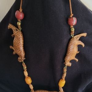 Vintage Lioness and bead necklace